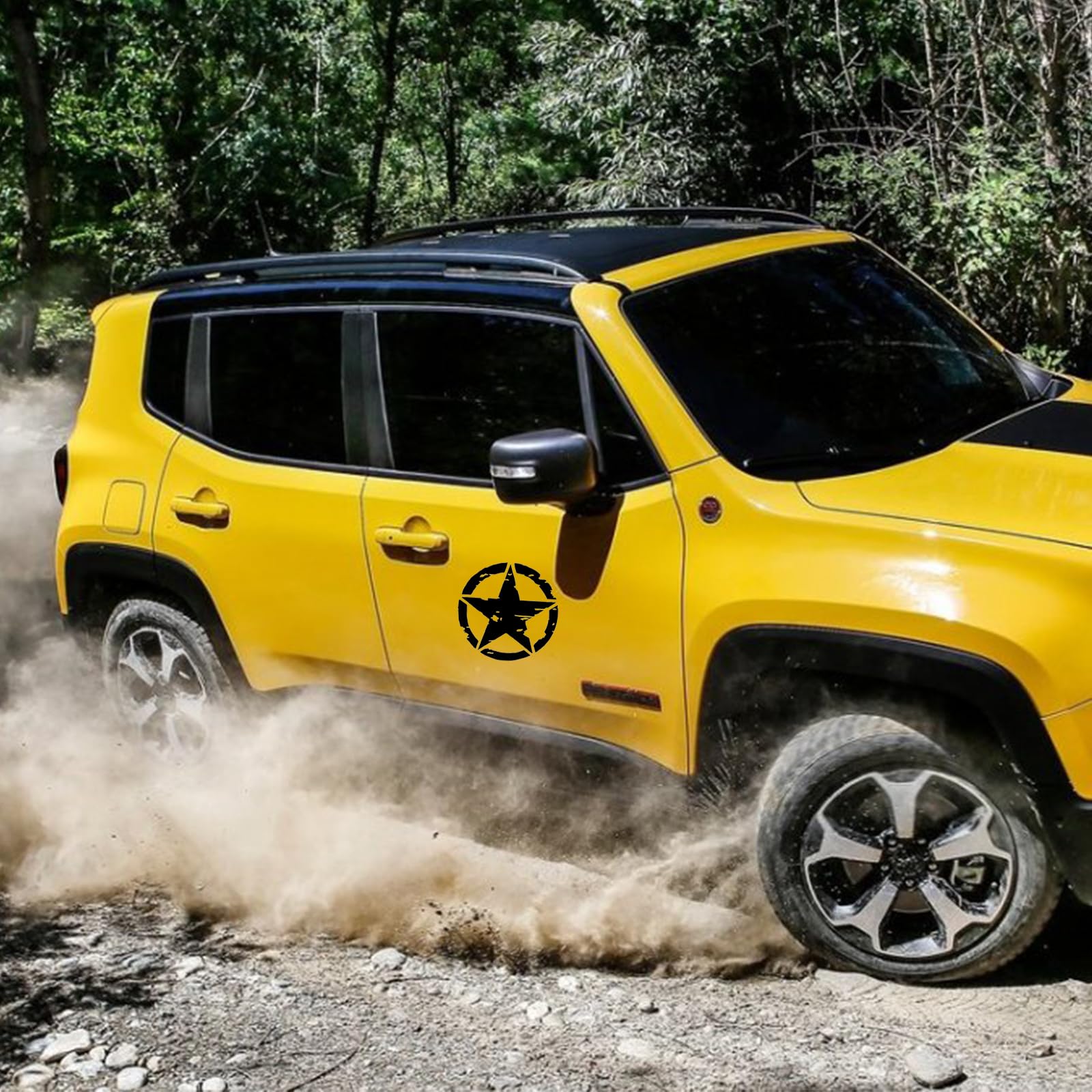 Longivia® 2 Unidades Pegatinas 4x4 Estrella Militar - Varios Tamaños 10cm, 15cm, 20cm, 25cm - Accesorios Todoterreno Vehiculo Historico Off Road (10cm x 10cm negro) - 4