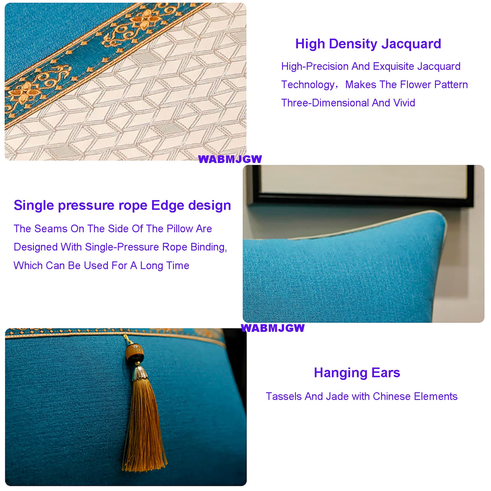 Juego de 2 Fundas Decorativas para Cojines Jacquard Throw Pillow Covers Algodón Lino Rombo Square Grid Stitching Fundas de Almohada Sala de Estar Sofá Decoración,Blue A-40x60cm