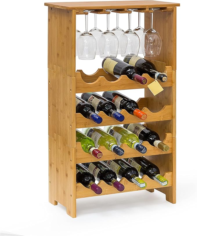 Cantinetta Portabottiglie In Bambù - Set Da 2 Per 5 Bottiglie Orizzontali, 53x14x12 Cm - Foto 3