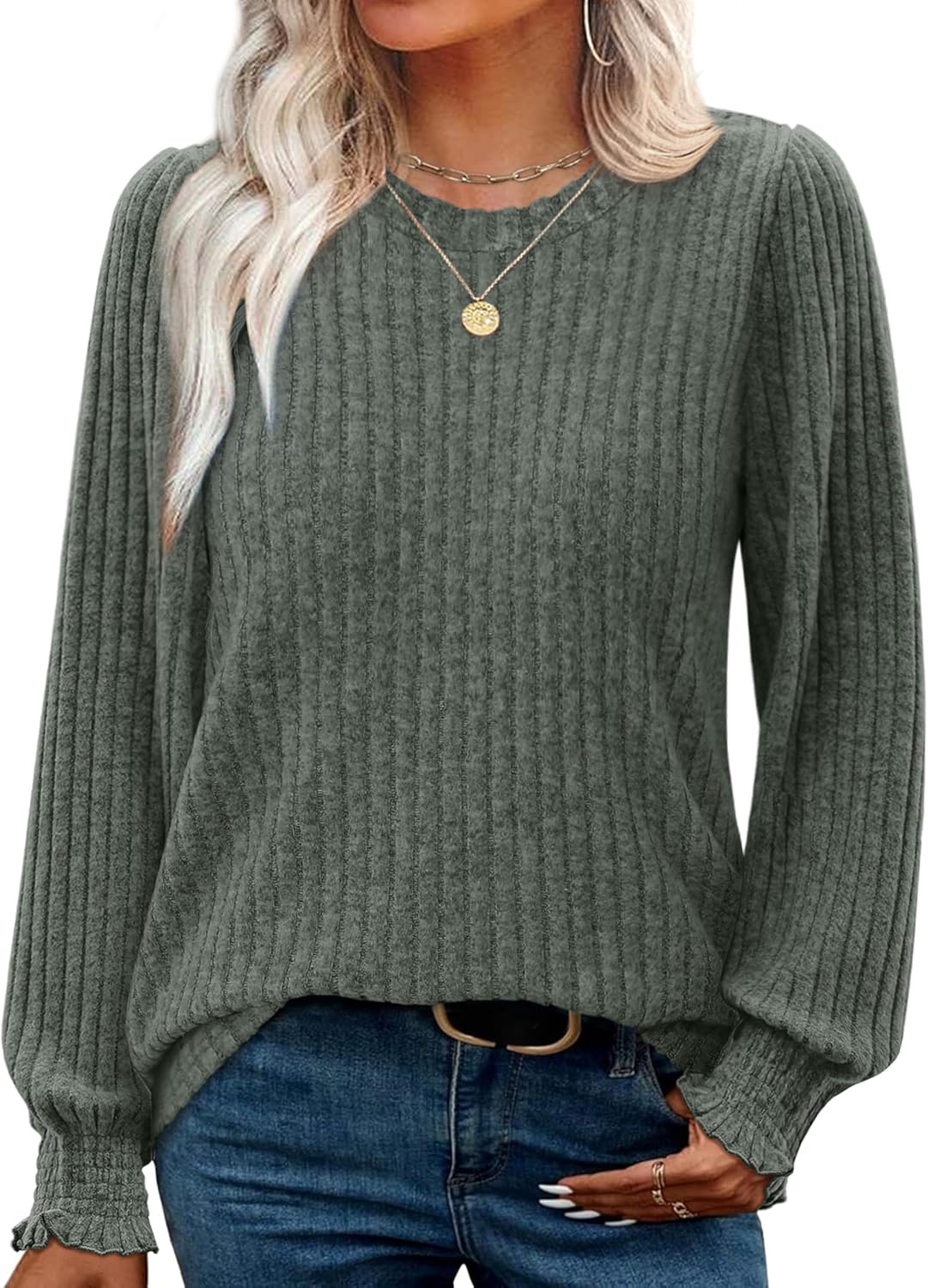 OFEEFAN Womens Tops Dressy Casual Long Sleeve Shirts for Women Business Casual Outfits Lightweight Fall Sweaters Warm