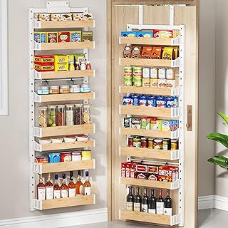 8-Tier Over The Door Pantry Organizer, Heavy-Duty Metal Wall Mount or Hanging Spice Rack, behind the door storage Shelves with Adjustable Basket, Back of Door Organizer for Kitchen Cabinet and Closet