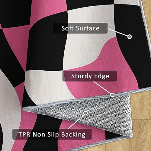 Miniatura 6 de Abstract Checkered Rugs for Living Room, 6x8 1970s Retro Geometric Area Rug, Abstract Checkered Decor for Home Bedroom, Non Slip Washable Soft