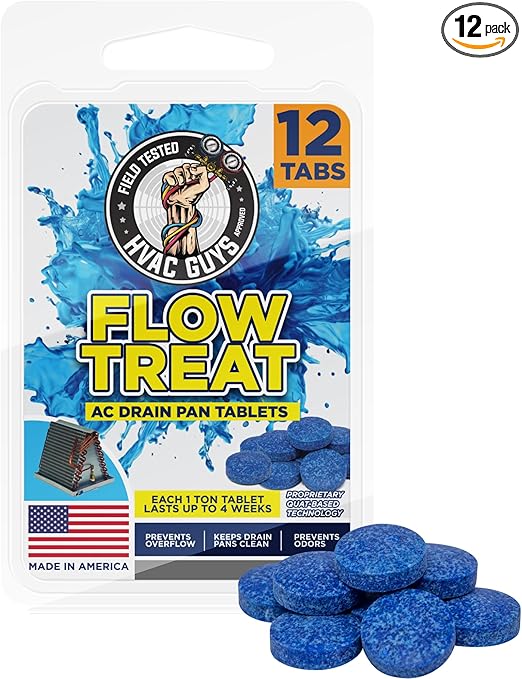 AC Drain Pan Tablets 12PK | Flow Treat Tablets Prevents Odors, Keeps HVAC Drain Pan Clean, Prevents Overflow | One Tablet Lasts up to 4 Weeks