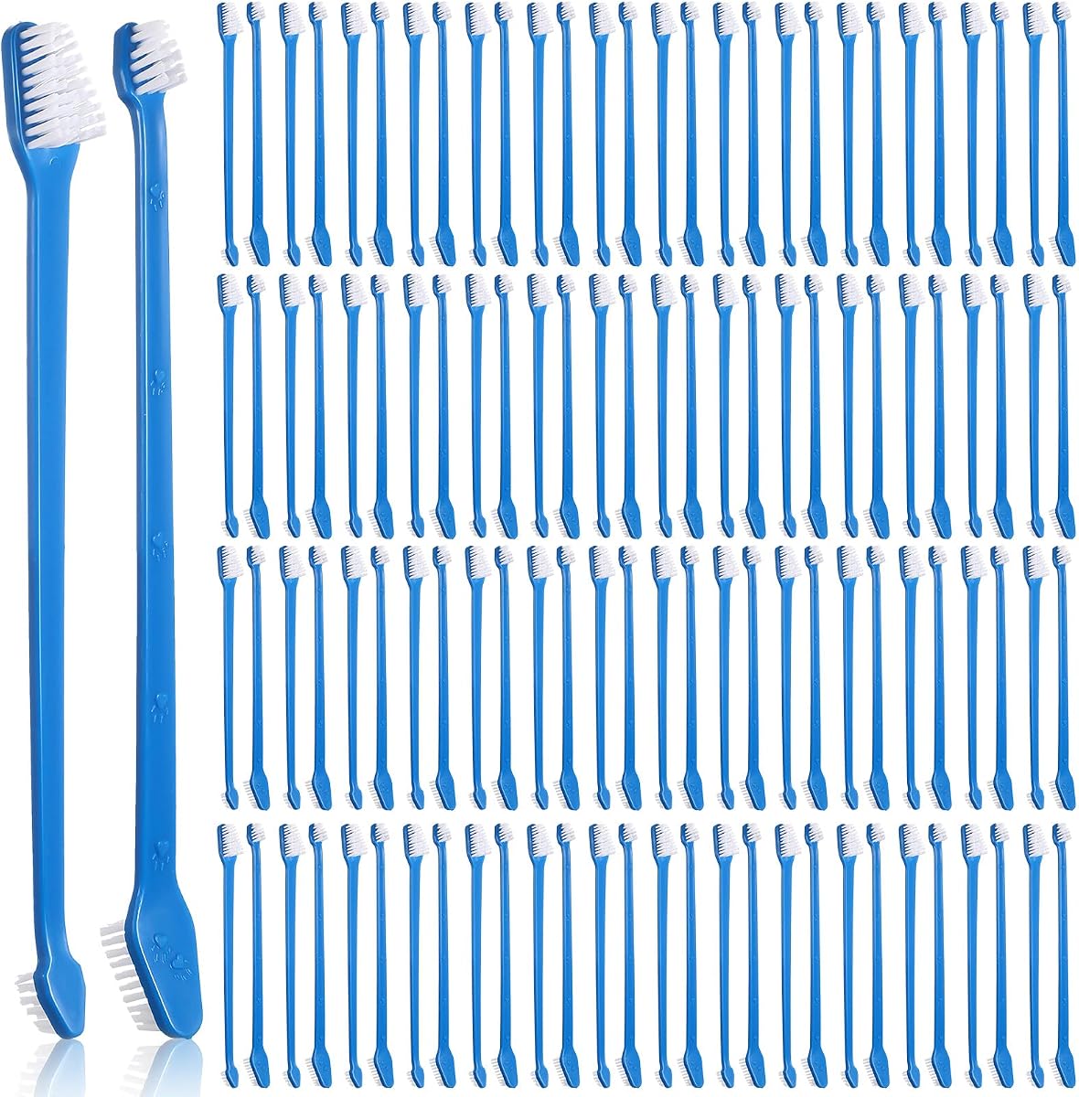 200 Count Dog Toothbrush Double Headed Pet Toothbrush Long Handle Dog Tooth Brushing Kit Soft Bristles Pet Tooth Brush for Doggy Cat and Most Pets Teeth Cleaning Dental Oral(Blue)