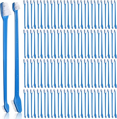 Gerrii Cepillo de dientes para perros, 200 unidades, cepillo de dientes de doble cabeza, mango largo, kit de cepillado de dientes de perro, cerdas