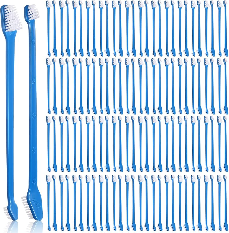 200 Count Dog Toothbrush Double Headed Pet Toothbrush Long Handle Dog Tooth Brushing Kit Soft Bristles Pet Tooth Brush for Doggy Cat and Most Pets Teeth Cleaning Dental Oral(Blue)