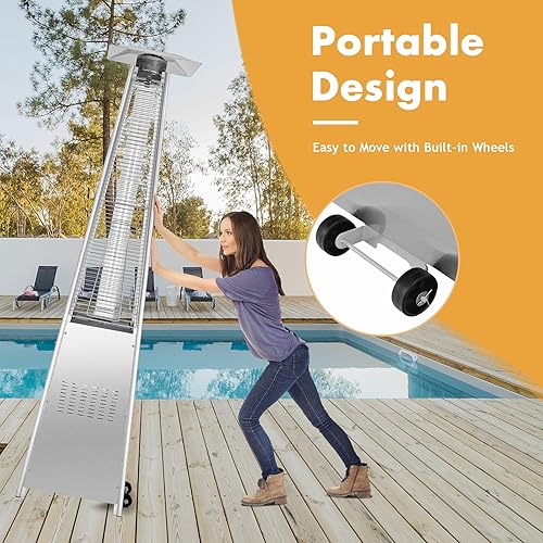 Miniatura 7 de Tangkula Calentador de patio al aire libre de 90 pulgadas, calentador de propano piramidal portátil de 42000 BTU con ruedas, tubo de vidrio de