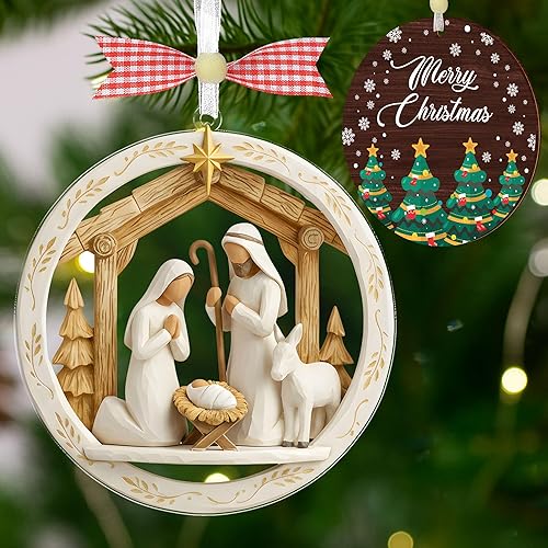 Miniatura 15 de Paquete de 5 adornos de natividad de partitura musical de madera a granel, adorno de escena católica de Navidad, recuerdo cristiano, decoración