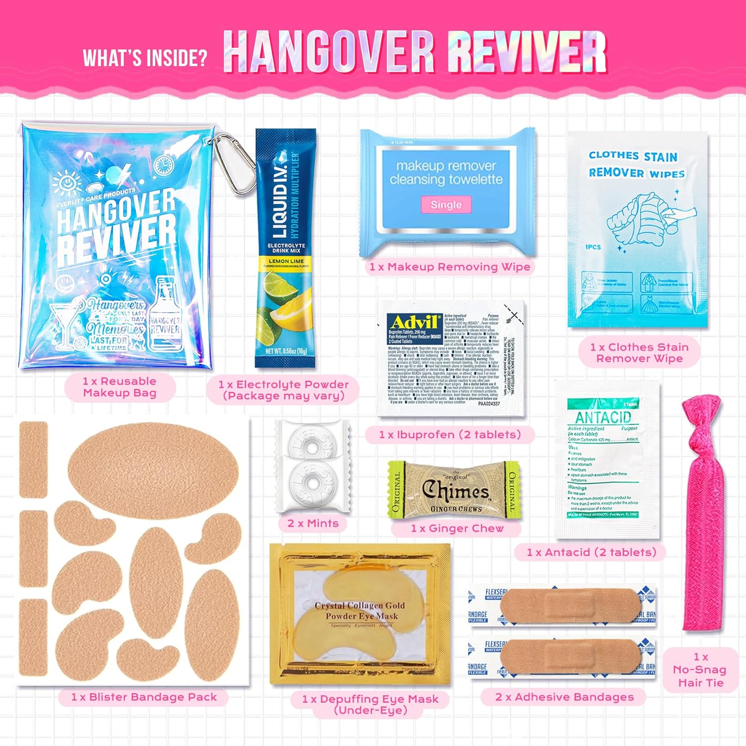 Hangover Kit Pre Filled Party Favors, Goodie Bags, Gift for Bachelorette, Wedding, 21st Birthday Gift, Girls Trip Recovery Kits & First aid Supplies for Parties and Events (5 Packs)