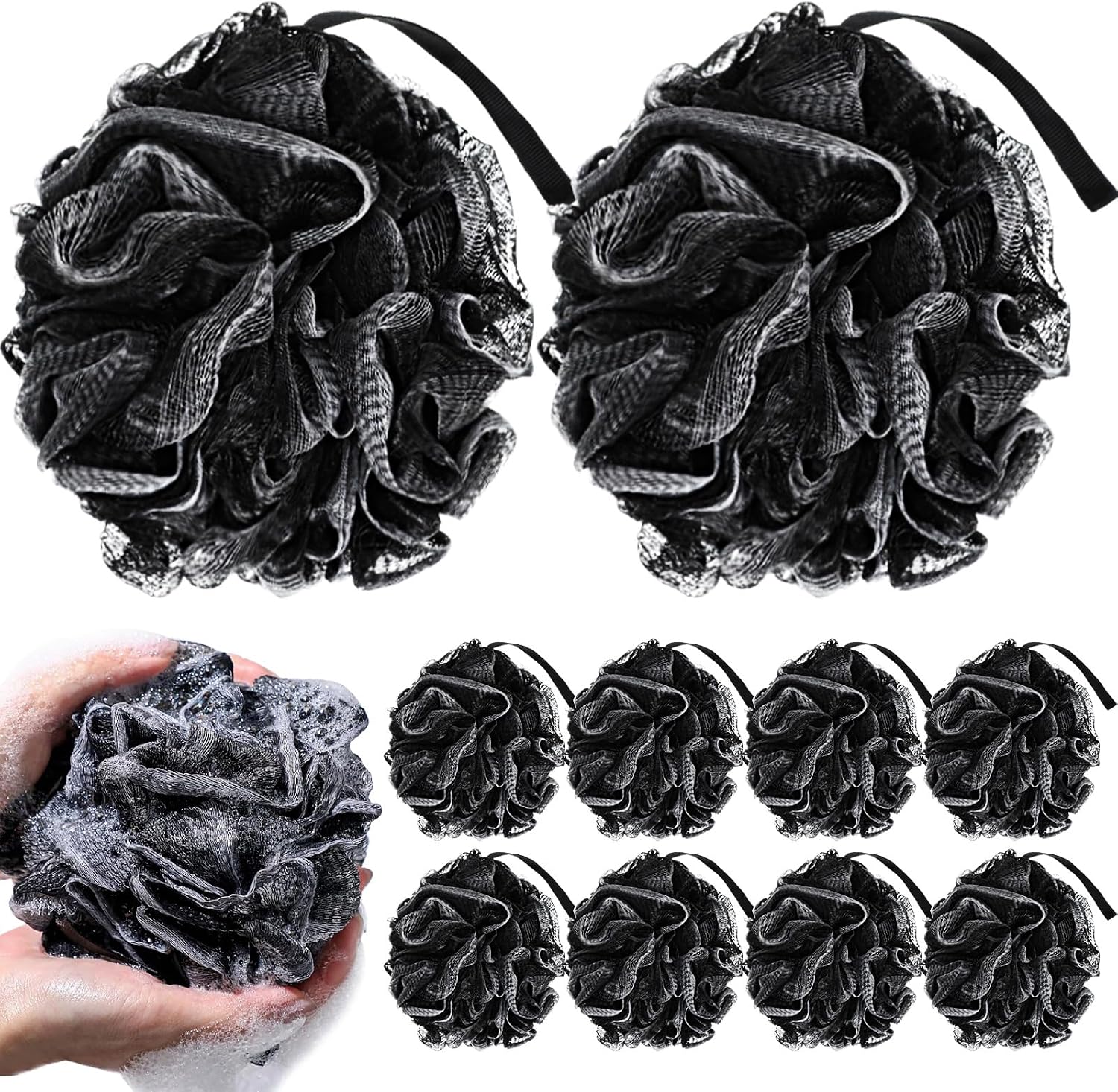 Pickmesh 10 Pcs Large XL 75g Shower Bath Loofah Sponge Soft Shower Loofahs Balls Bath Mesh Pouf Shower Ball Exfoliating Body Scrubber for Body Wash Men Women Bathroom Accessories