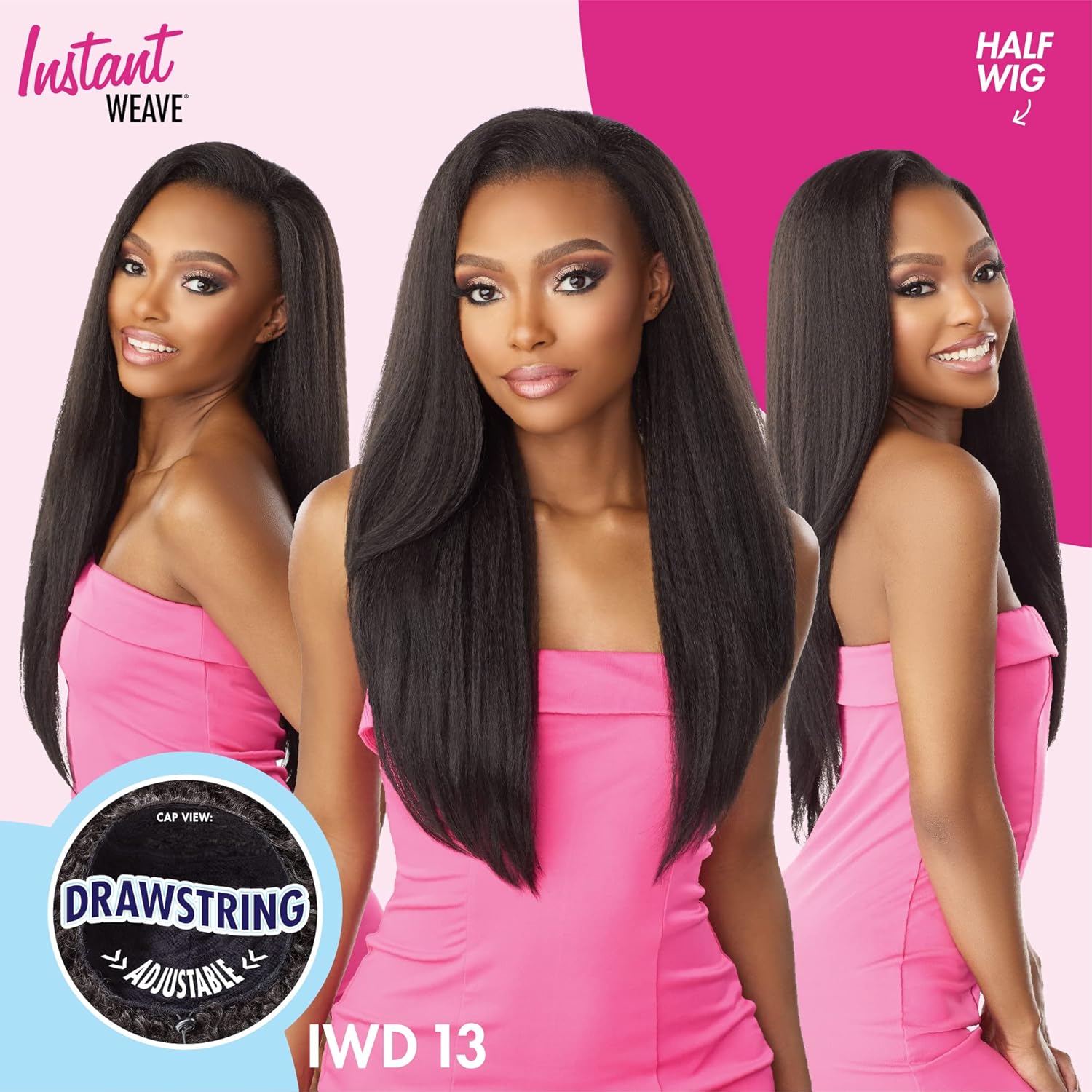 Sensationnel Instant Weave Half Wig - 13 Synthetic Blendwig Adjustable Drawstring for Seamless Hair Blending (T2/BG)