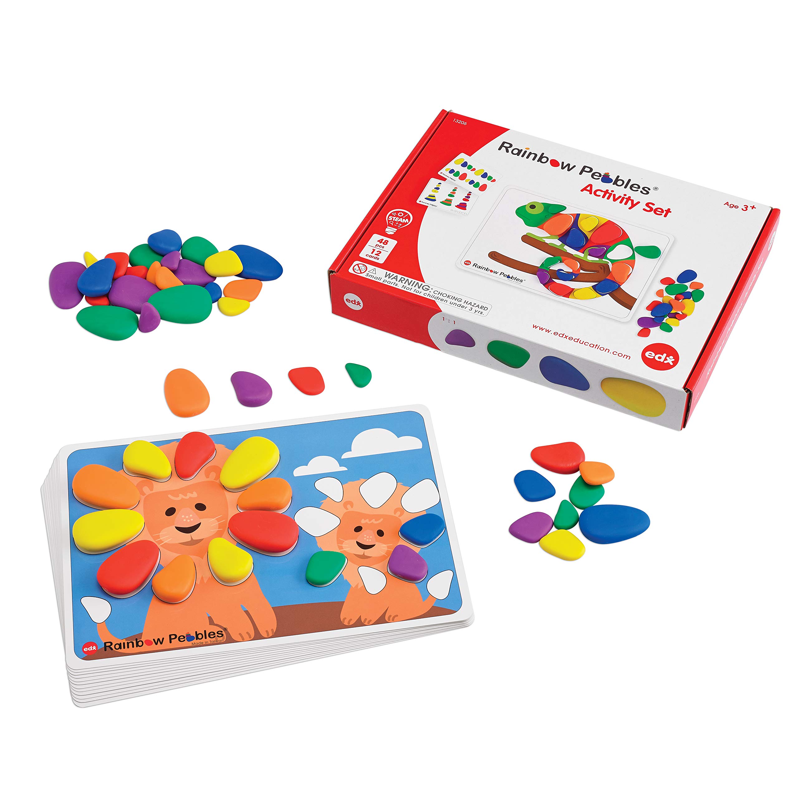 Image secondaire de EDX Education 13206 Rainbow Pebbles Activity Set - Sorting and Stacking - Construction - Early Math Activity, 48 Pebbles and Fil