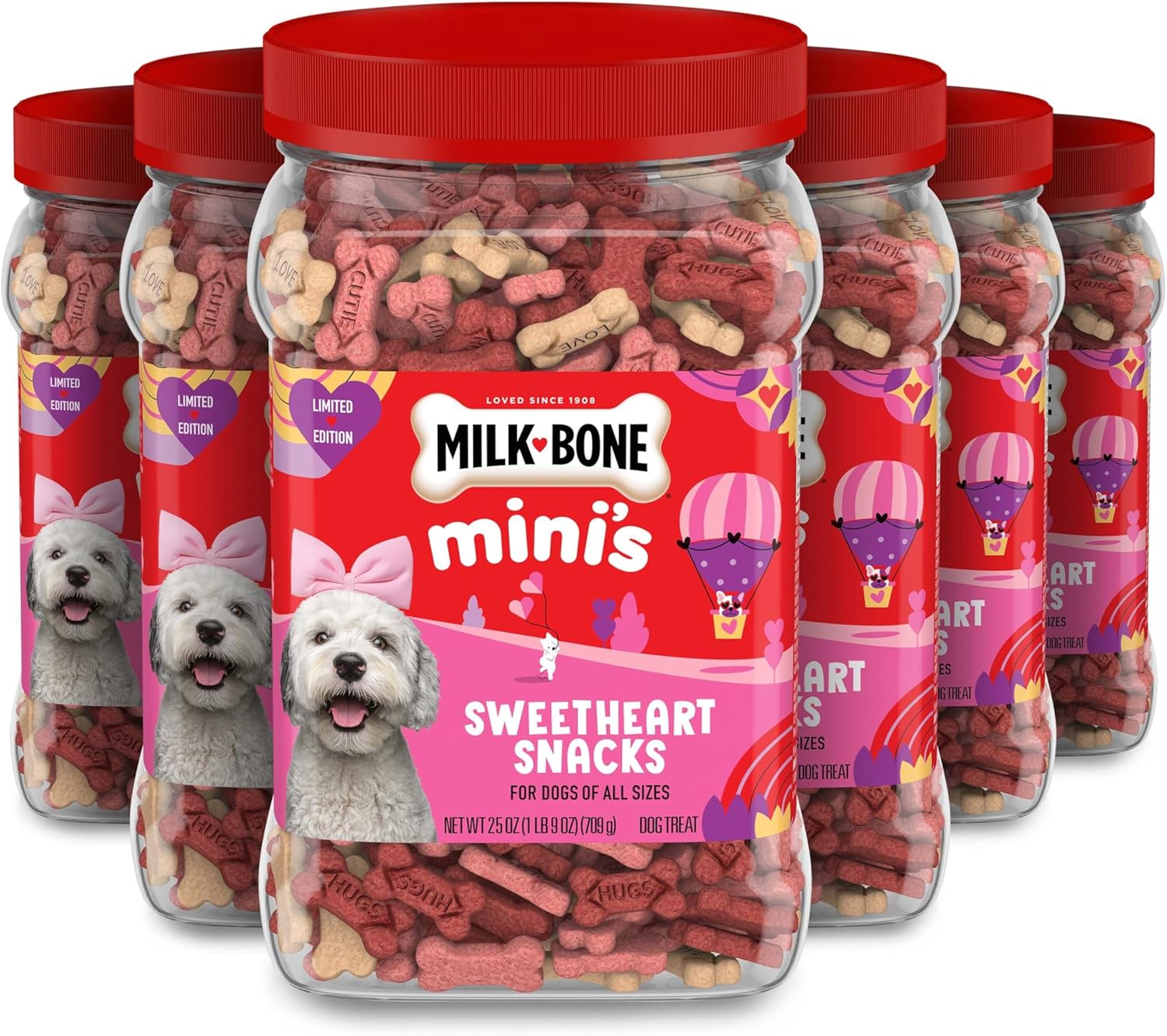 Milk-Bone Mini’s Sweetheart Snacks, Mini Dog Treats, 25 Oz. Canisters (Pack of 6)