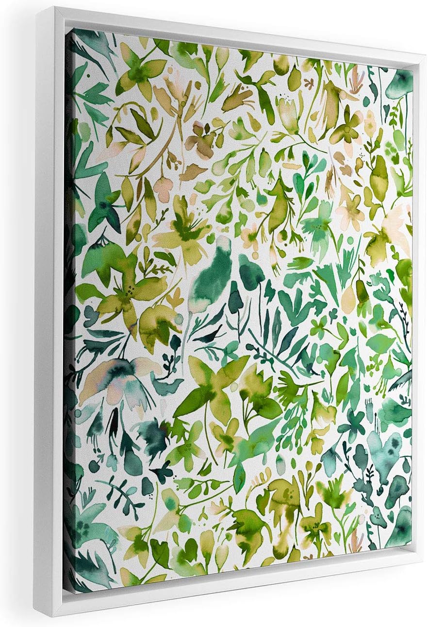 Deny Designs Ninola Designs Flowers and Plants Ivy White Framed Art Canvas, 8" x 10", Green