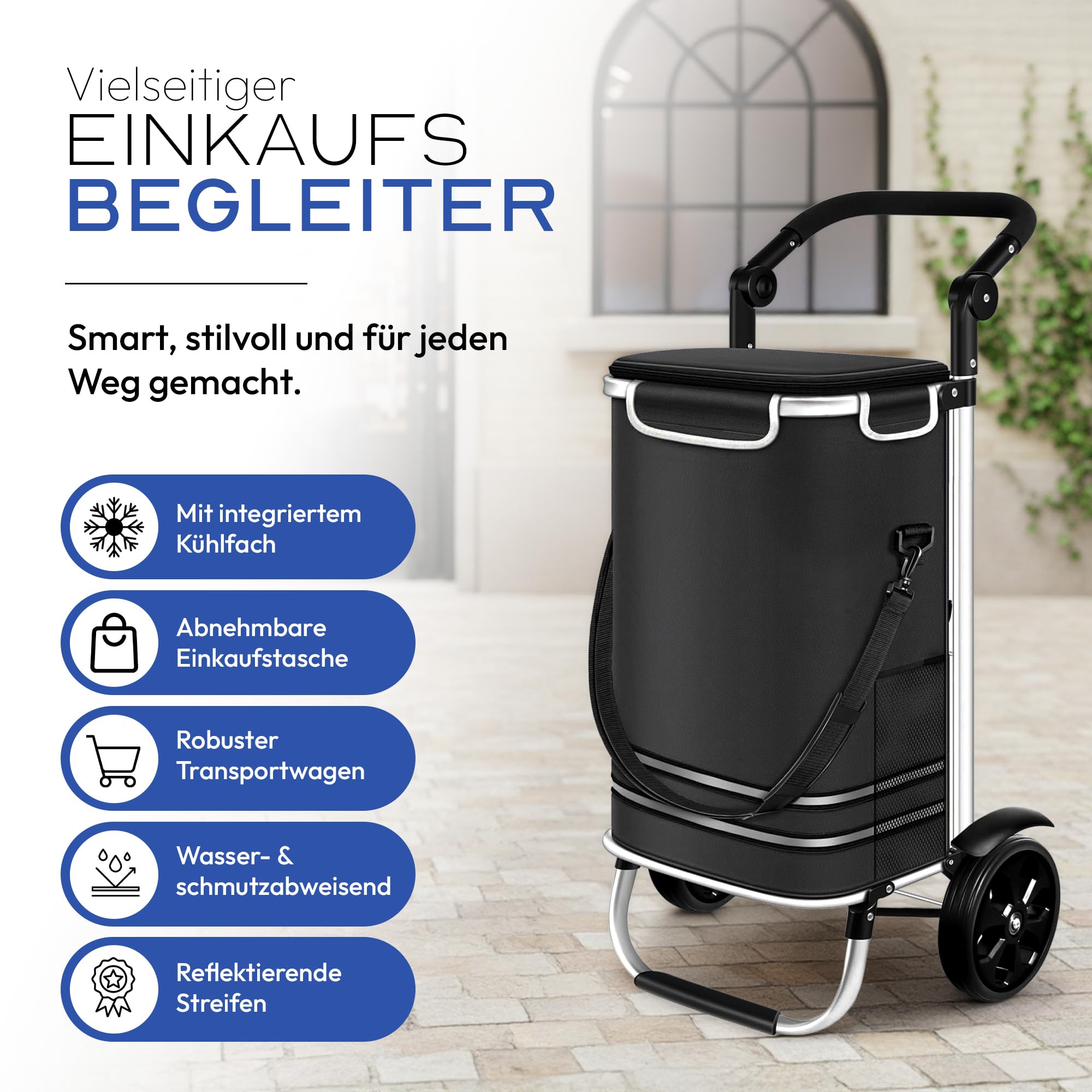 Dimono® Einkaufstrolley Klappbarer 3 in1 Trolley zum Einkaufen; 56 Liter inkl. Kühlfach; Transportwagen Shopping-Trolley Einkaufswagen Einkaufstasche (Schwarz) (Schwarz)