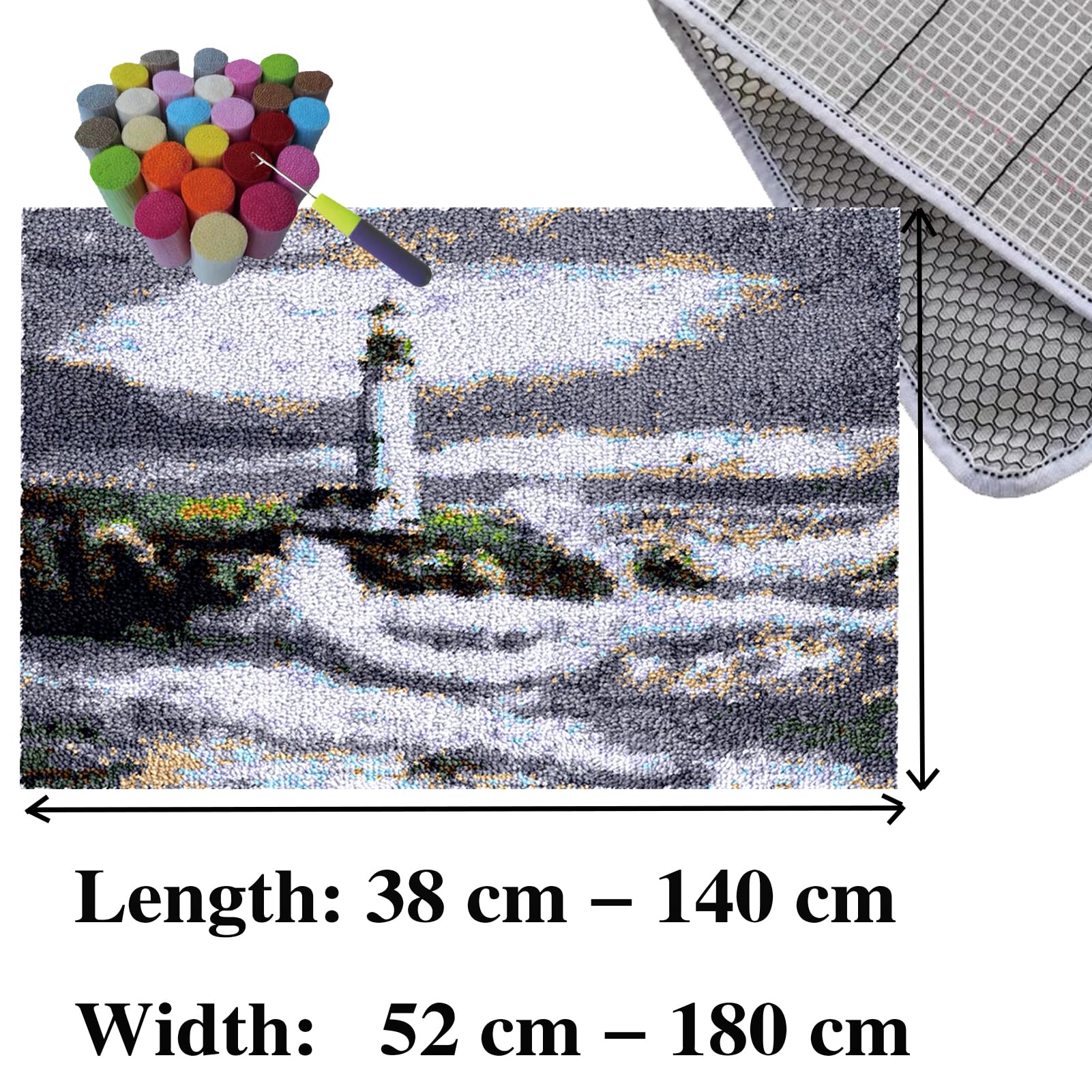 Kit de Tapis de Crochet à Point Noué Coussin au Crochets à Loquet Bricolage Création de Tapis à Crocher pour Adultes, Modèle de couleur pré-imprimé Kit de Fabrication de Tapis Point Noué 80 x 115 cm