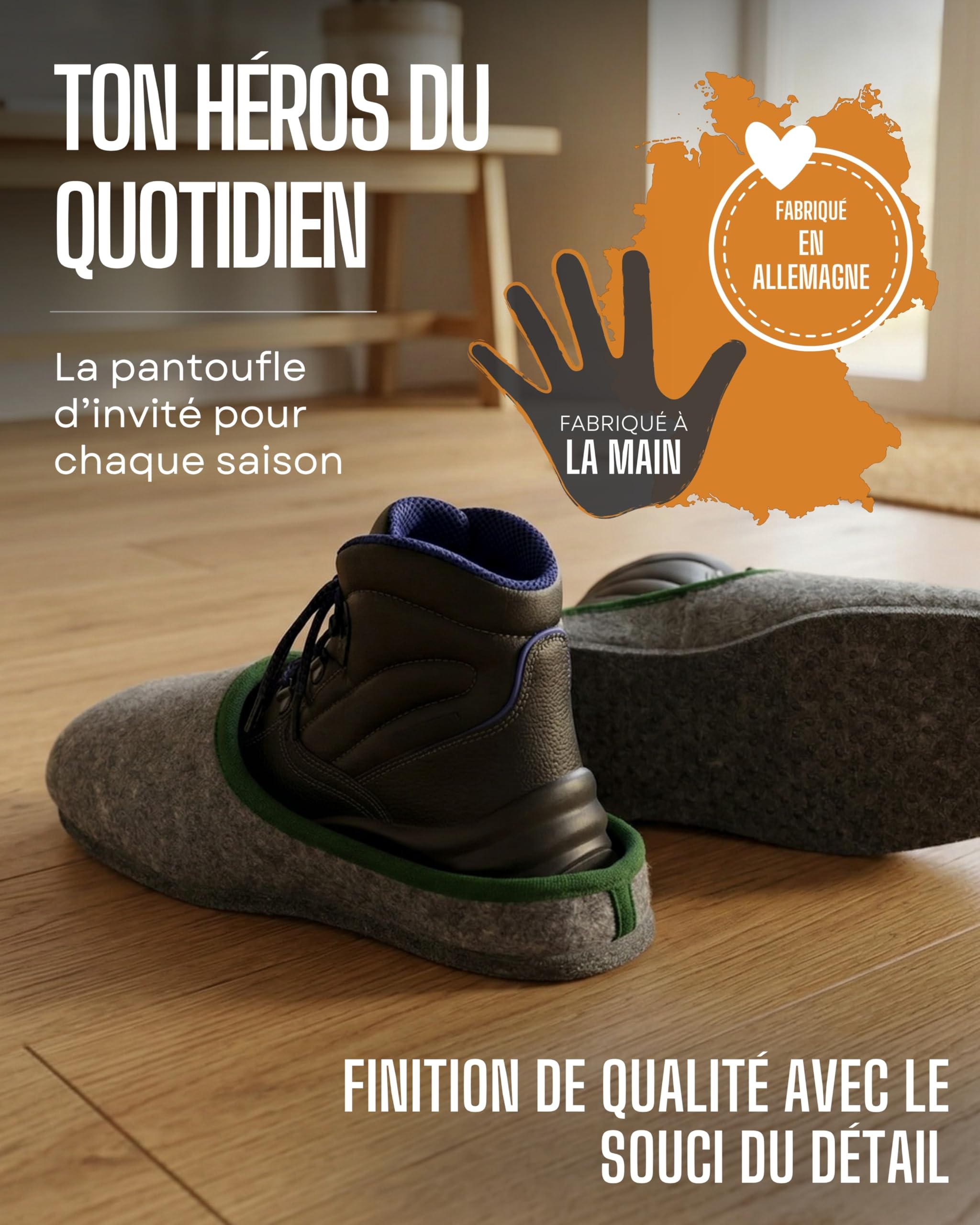 Pantoffelmann Chaussons de musée pour chaussures de sécurité I Jusqu’à la taille 46 I Sur-chaussures en feutre pour artisans I Protègent les sols des rayures & salissures I Chaussons visiteurs