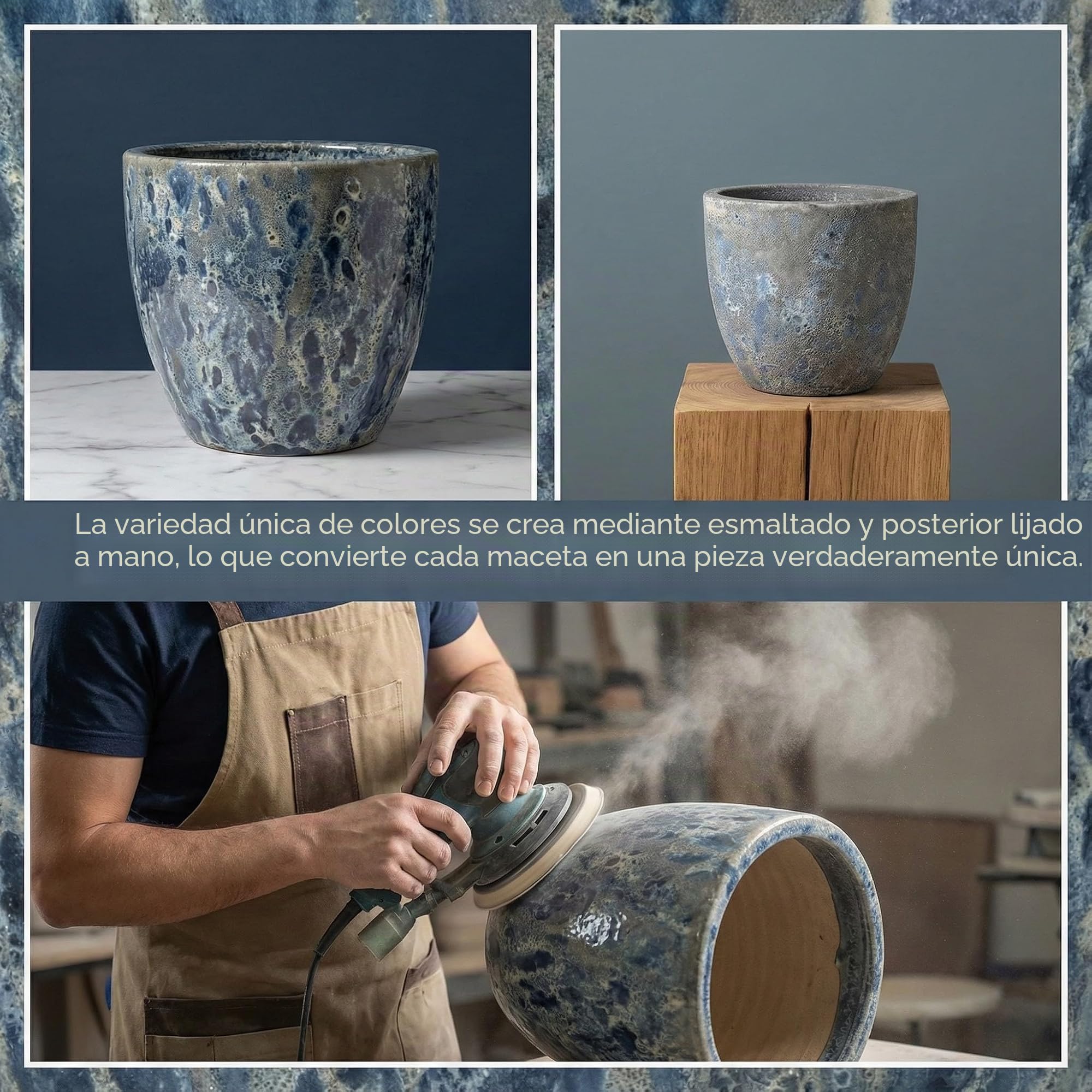 Teramico Macetero premium de cerámica esmaltada, 100 % resistente a las heladas y hecho a mano. Macetero con agujero para interior y exterior. Macetero de alta calidad, único, resistente al invierno