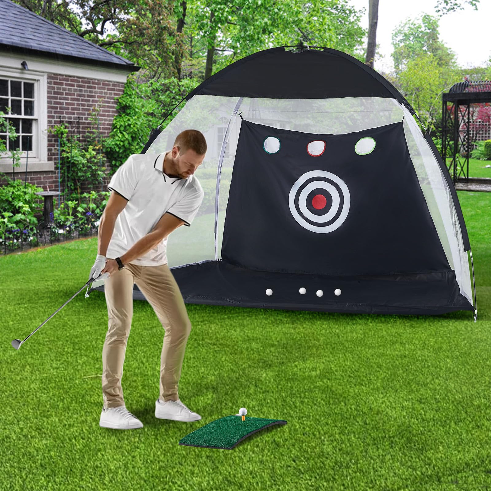 LEMROE Golf-Schlagnetz 10 x 7 Fuß Tragbares Golfnetz mit Swing Training Ziele und Tragetasche, Golf Übung Netz Golf-Übungsnetz für das Fahren im Hinterhof