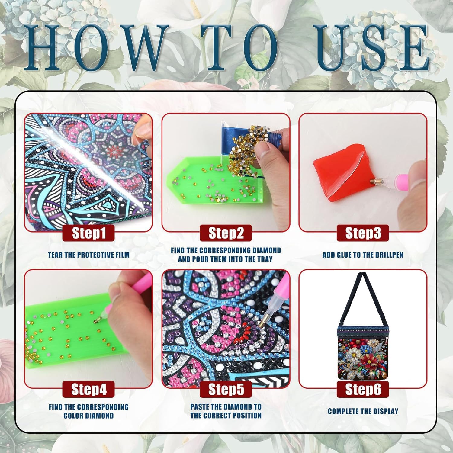 DDGYP Diamond Painting PU Leather Crossbody, Diamond Art Bag,8.5x8.7x0.39in