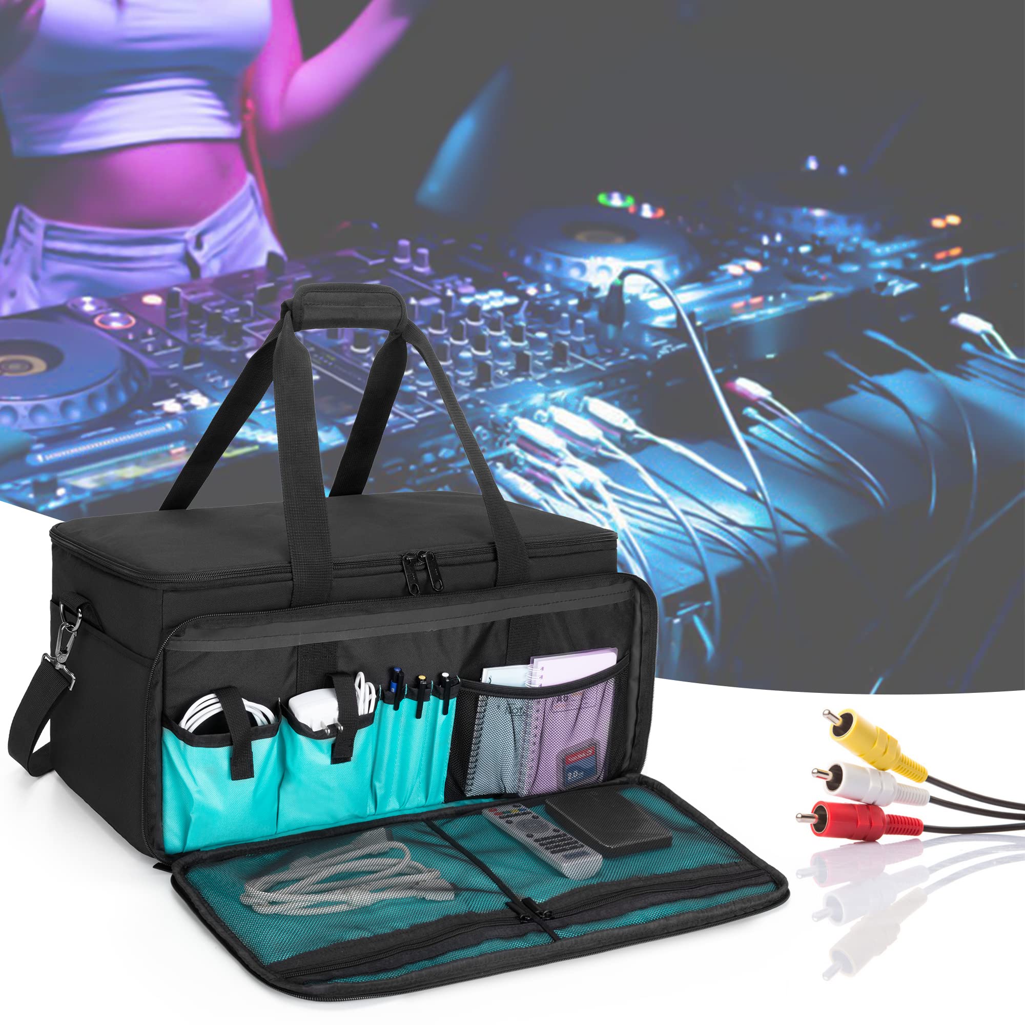 LoDrid Borsa per attrezzatura DJ e cavi con divisori rimovibili | Borsa DJ con divisori per laptop da 15,6" e attrezzatura musicale, fondo imbottito (solo borsa)