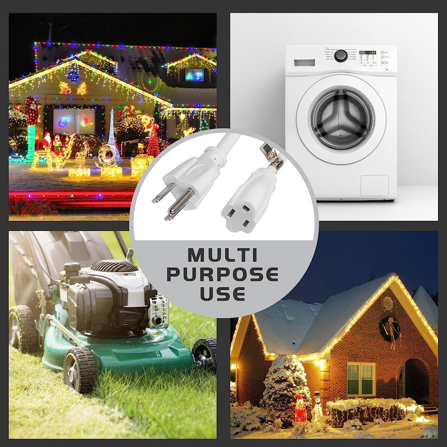 Indoor Outdoor Extension Cord Weatherproof, UL Certified, 16 Gauge 50FT White 3 Prong Heavy Duty, 16/3 SJTW 13A Power Cord for Outdoor Lights, Appliances, Lawn