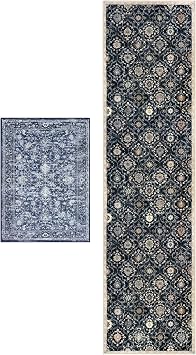 KILOCOCO 2PCS Moroccan Boho Chic Runner Rug 2x3 + 2x8 Set Entryway Rug Machine Washable Non Slip Blue Indoor Runner Rug for Laundry Kitchen Hallway Entrance