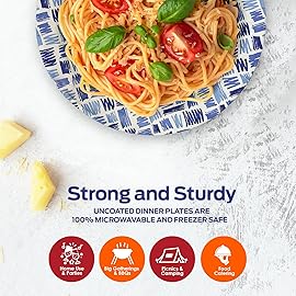 PAMI Heavy-Duty Disposable Small Round Paper Dinnerware, Microwave-Safe, Cut, Oil & Water Resistant, Unique Design (7 Inch Plate 200 Blue)