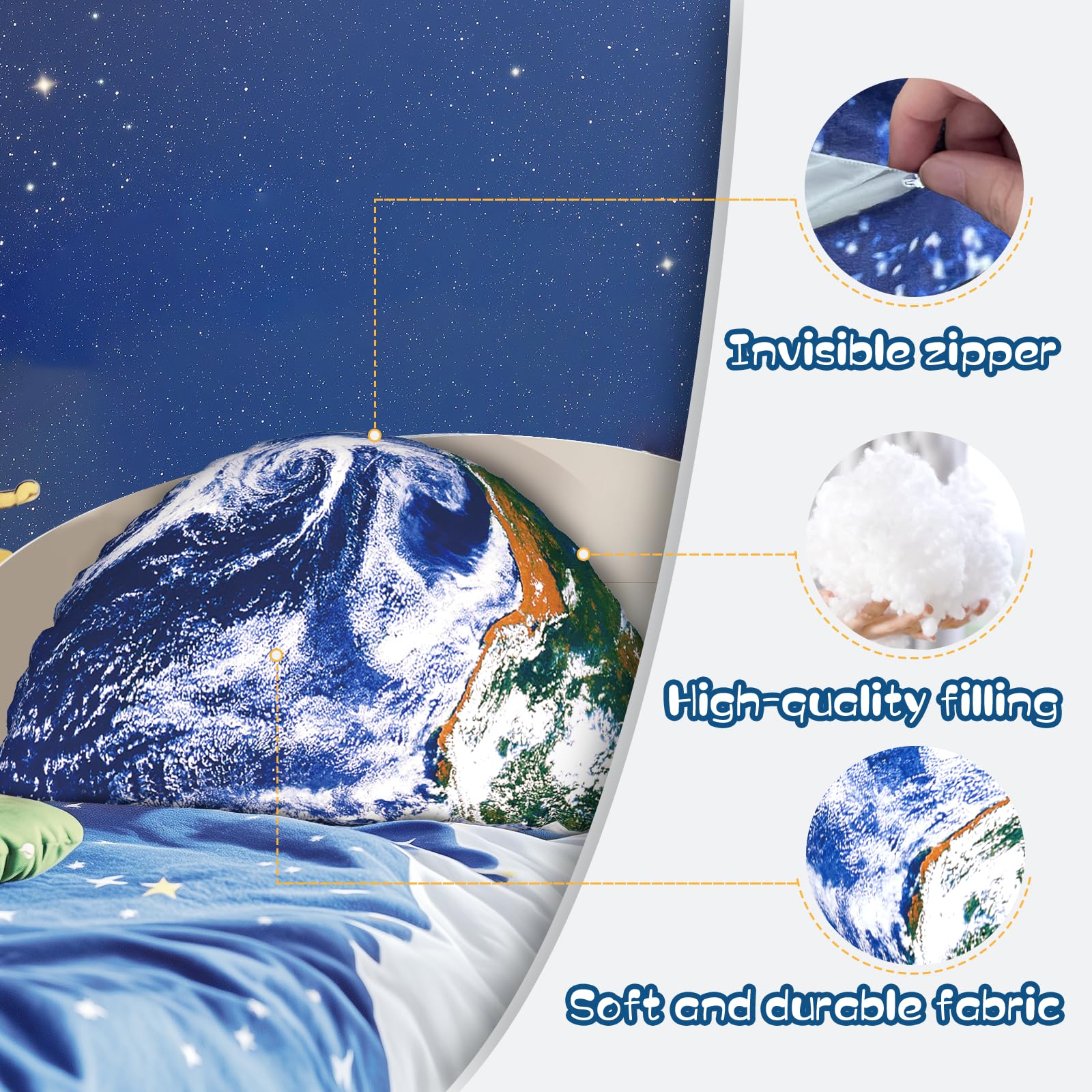 Kopfteilkissen für Kinder, waschbares Fell-Lese- und Bettruhekissen, Rückenstützkissen zum Sitzen im Bett, Bettwäsche-Geschenk für Teenager, Jungen und Mädchen (Jupiter) (Erde)