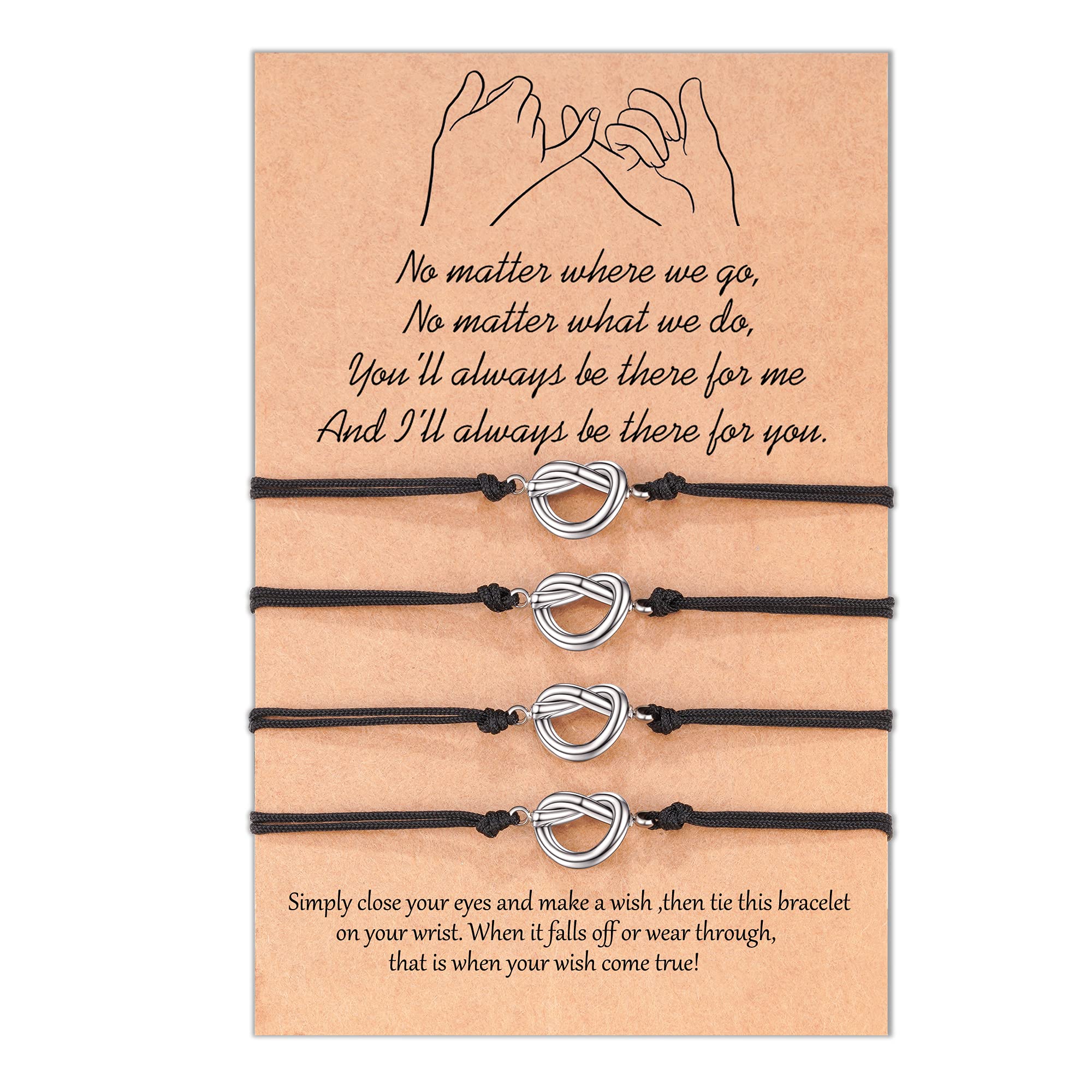 KINGSINFamily Sister Gift Pinky Promise Bracelets Set for 4 Friendship Relationship Bracelet for Best Friends Sisters Family