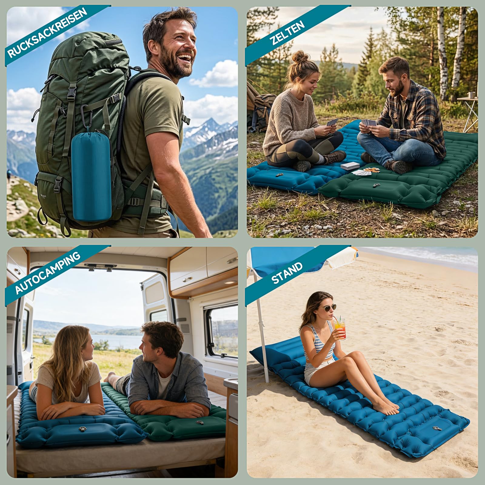 Isomatte Camping Luftmatratze 9,5cm verdickt, 200x69cm Ultraleicht Luftzellenmatte Aufblasbare Matratze Outdoor Wasserdicht Campingmatte Schlafmatte für Strand, Zelt, Wandern