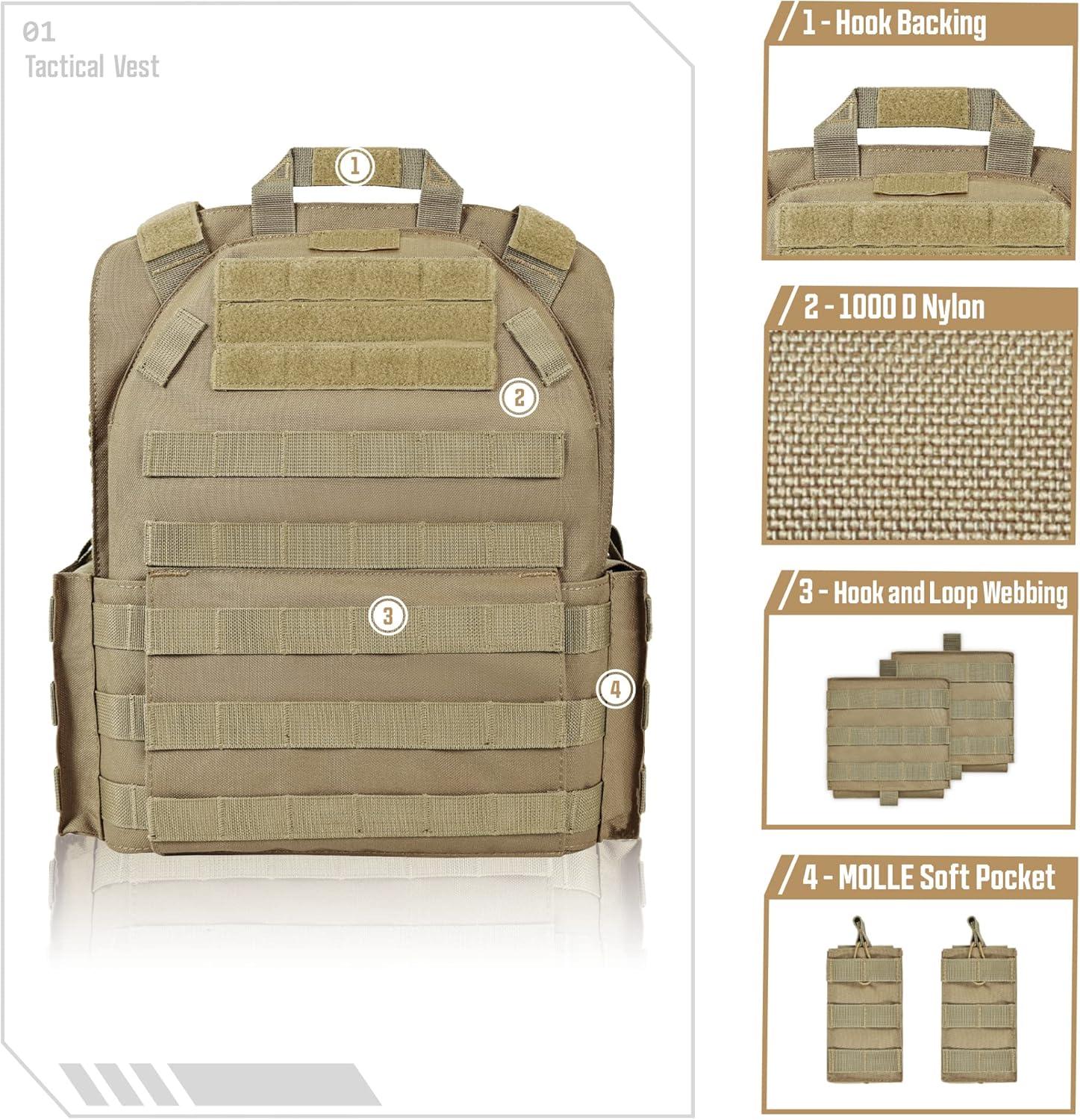 GFIRE Tactical Vest - Airsoft Lightweight Modular 3D Breathable Quick Release Vest, Adjustable Tactical Gear for Training
