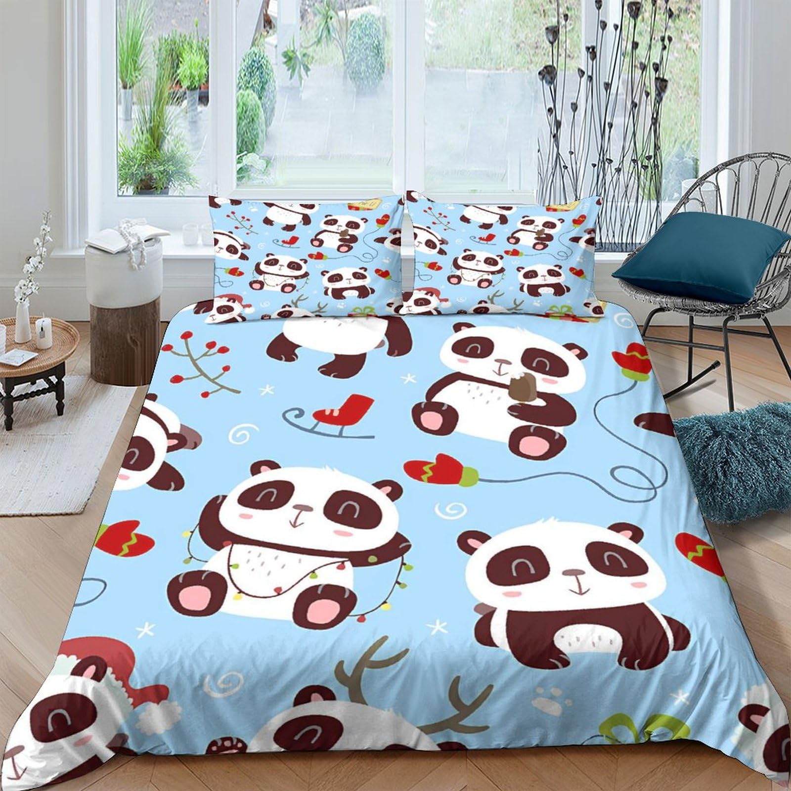 Parure de lit panda avec housse de couette 220x240 cm 3D microfibre zippée