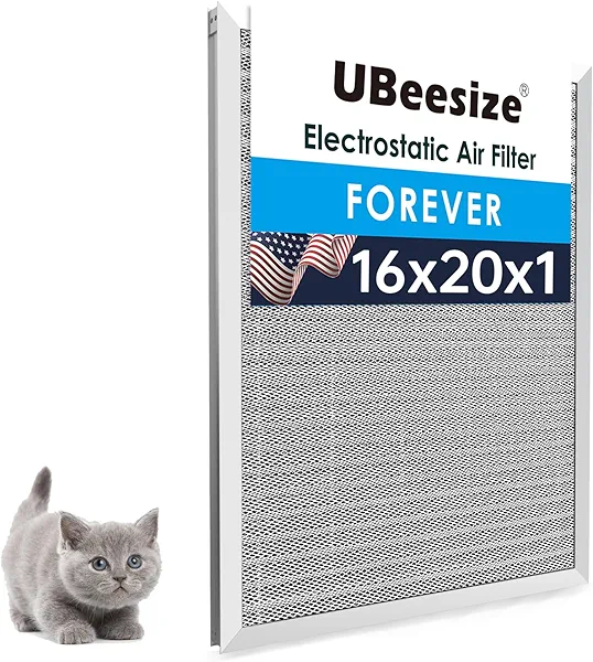 UBeesize 16x20x1 Reusable Electrostatic Air Filter HVAC AC Furnace Filter,MERV 8,Washable, Lasts a Lifetime,Permanent Air Filter,Breathe Fresher,Home And Office(Actual Size:15.5x19.75x0.82 Inch)