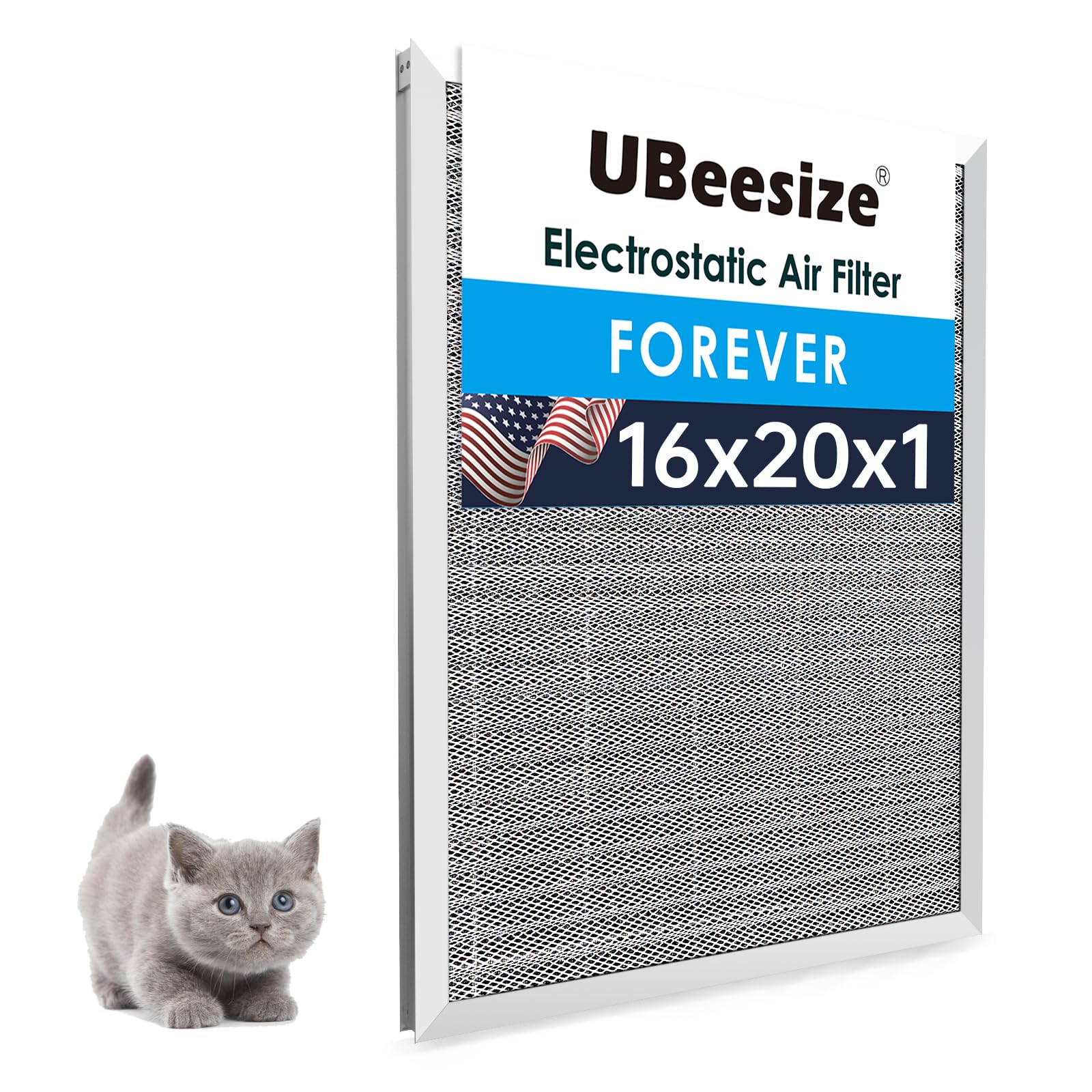 UBeesize Filtro dell'aria per forno HVAC AC da 16 x 20 x 1, riutilizzabile, lavabile, elettrostatico, dura una vita, filtro dell'aria permanente, respira più fresco, casa e ufficio (dimensioni