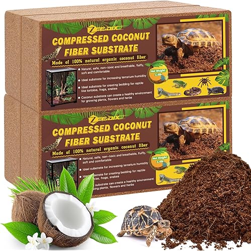 ZeeDix 4 Pack Coconut Fiber Substrate, 100% Organic Coconut Husk Coco Coir Brick Terrarium Bedding for Reptiles, Tortoise, Bearded Dragon, Leopard Gecko, Snake, Hermit Crabs, Frogs, Tarantula