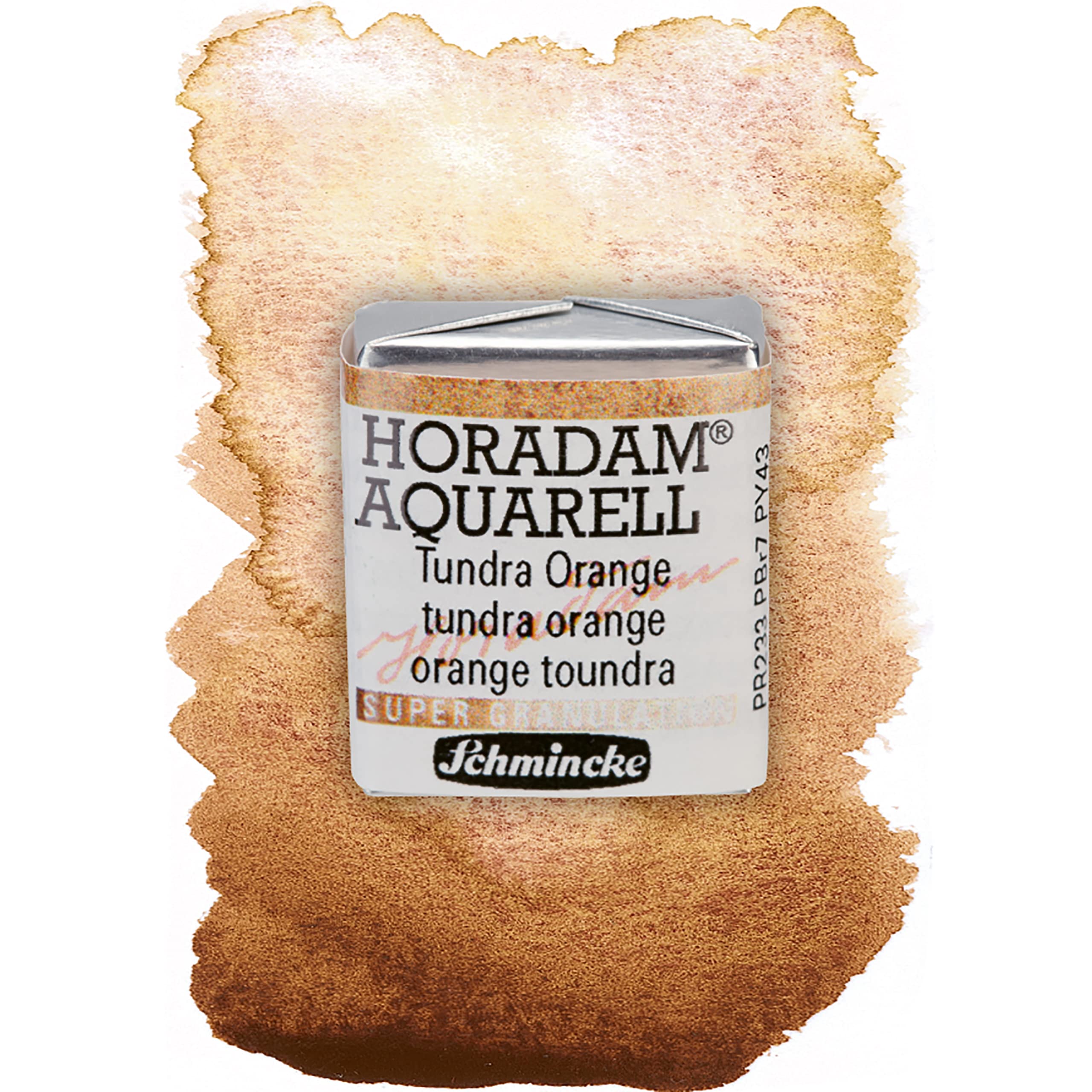 Schmincke - HORADAM® AQUARELL, Super Granulation, 14 981 044 Tundra Orange, 1/2 pans, very strong granulating colors, finest, super-granulating watercolors