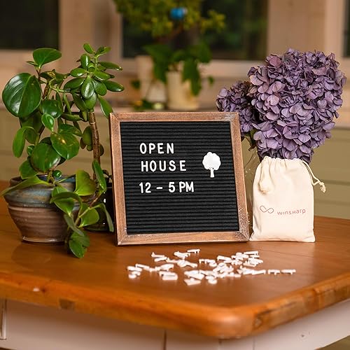 Miniatura 2 de Tablero de letras de fieltro negro de 10 x 10 pulgadas, marco de madera rústico marrón, letras blancas, tableros de letreros intercambiables de