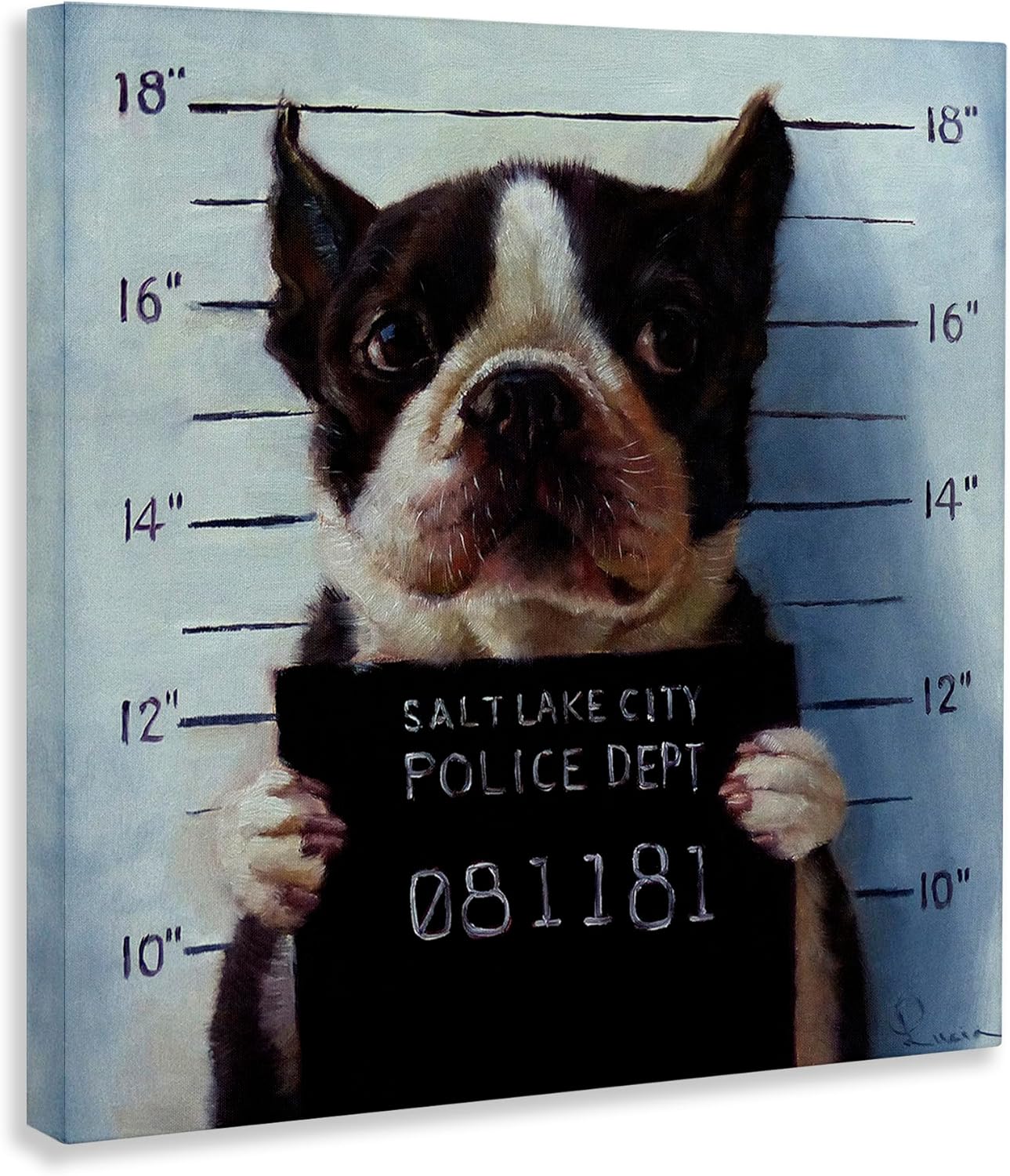 Stupell Industries Funny Boston Terrier Dog Jail Convicted Police, Design by Lucia Heffernan