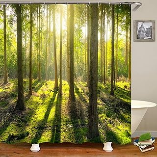Modern Shower Curtains for Bathroom, Polyester Trees and Sunlight Pattern Shower Curtain with Metal Grommets and Plastic Hooks Multicolor, 59 x 79 in (150x200cm)