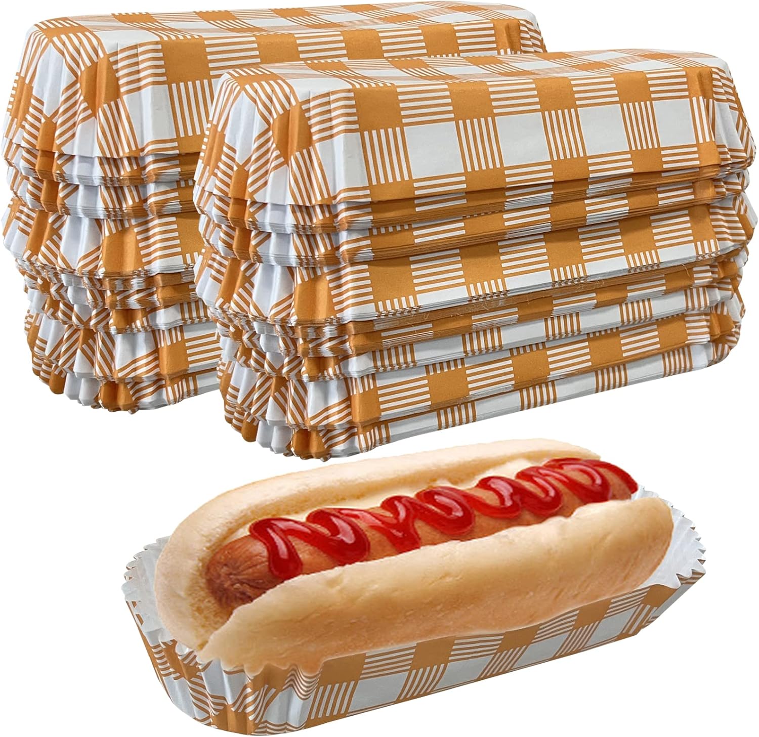 200Pcs Home Paper Hot Dog Trays 6.49” Rectangular Fluted