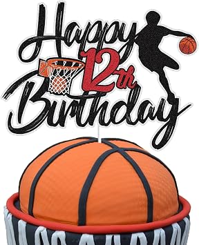 Basketball Happy 12th Birthday Cake Topper 12 Twelve Years Old Basketball Player Scene Cake Decoration Sport Theme Twelfth Birthday Party Event Supplies for Boys Kids