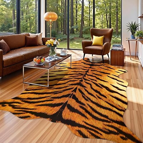 Vista 17 de AROGAN Alfombra de piel de vaca sintética de alta calidad de 6.2 x 5.2 pies, resistente y de gran tamaño, alfombra con estampado de vaca, adecuada