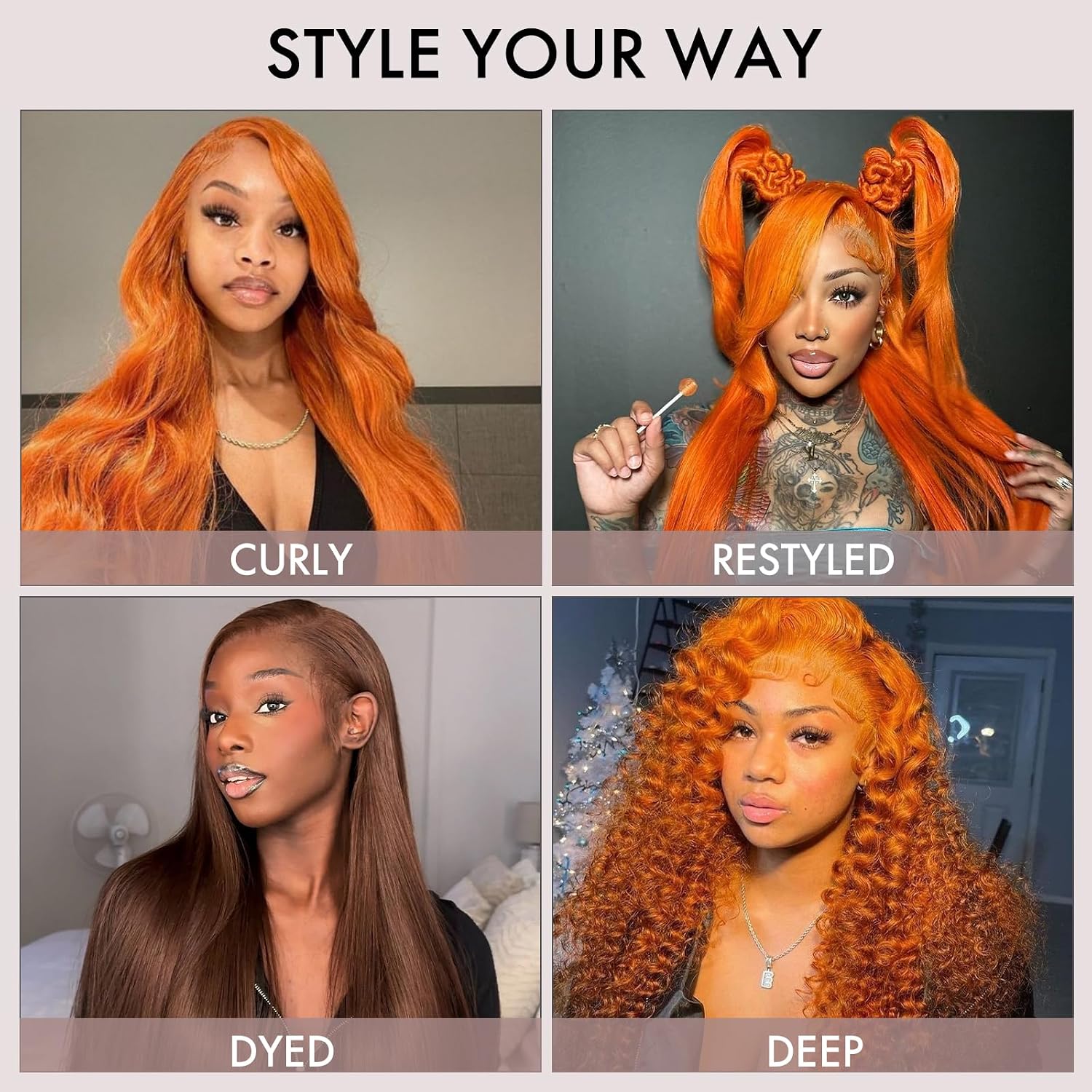 SIYUSI Orange Wig, 13x4 HD Transparent Lace Front Wigs, 100% Brazilian Remy Human Hair, Pre-Plucked with Baby Hair, Glueless, Straight Style, 200% Density (26 Inch)
