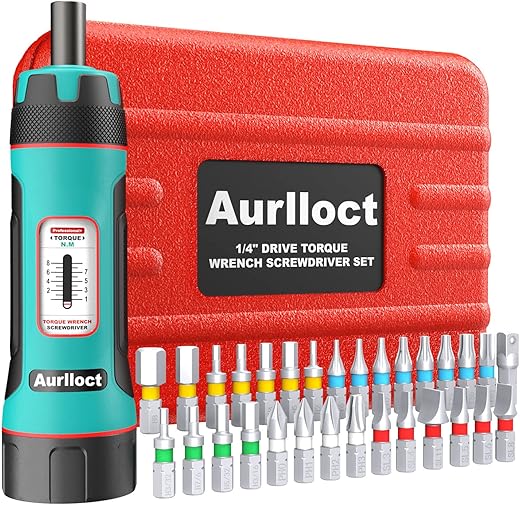 Aurlloct Cacciavite Dinamometrica 1/4" 1-8 Nm, Chiave Dinamometrica Preimpostato per Bicicletta e...