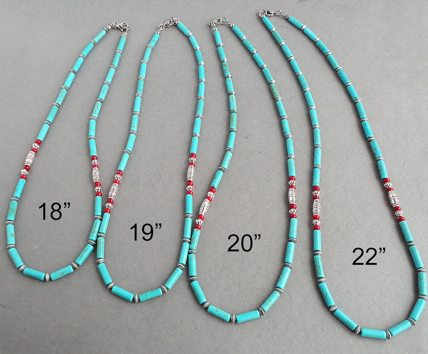 Mami's Gem Studio Blue Magnesite Stone and Red Coral Mens Beaded Necklace - Handcrafted in USA