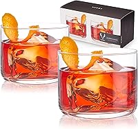 Viski Raye Crystal Negroni Glasses Set of 2 - 8oz Lead-Free Crystal Lowball Tumblers for Cocktails & Old Fashioneds