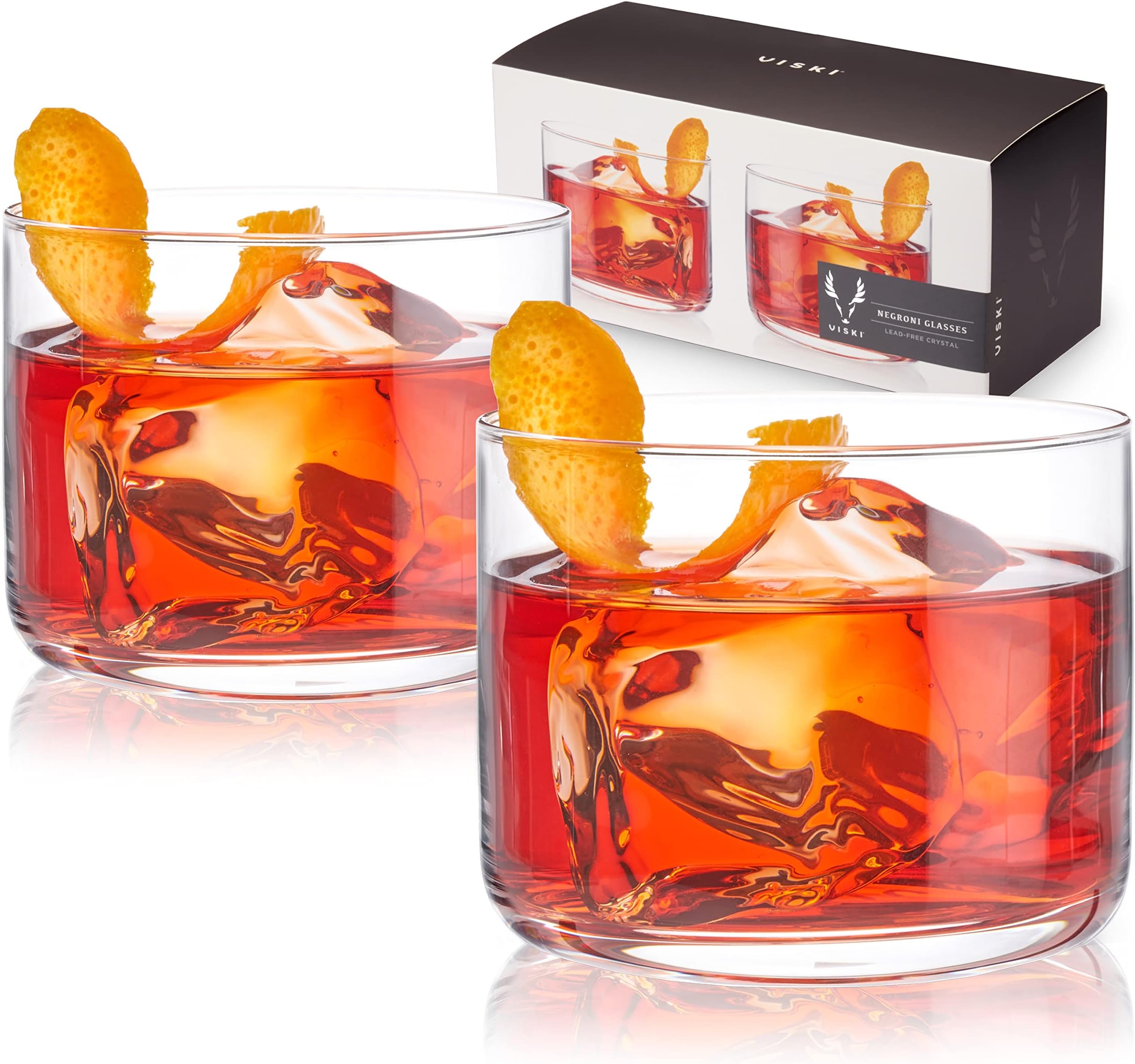 Viski Raye Crystal Negroni Glasses, Lowball Cocktail Glasses Premium Crystal Glassware, 8oz Tumbler Glasses Set of 2