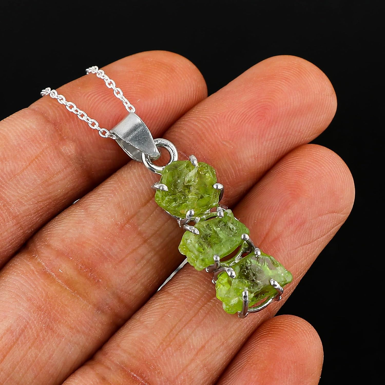 Real Raw Peridot Pendant Necklace, Rough Crystals, Natural Raw Gemstone, Green Peridot, Energy Healing Crystals, August Birthstone, Gift for Women, Prong Setting Silver Plated Jewelry 18 inch - Image 2