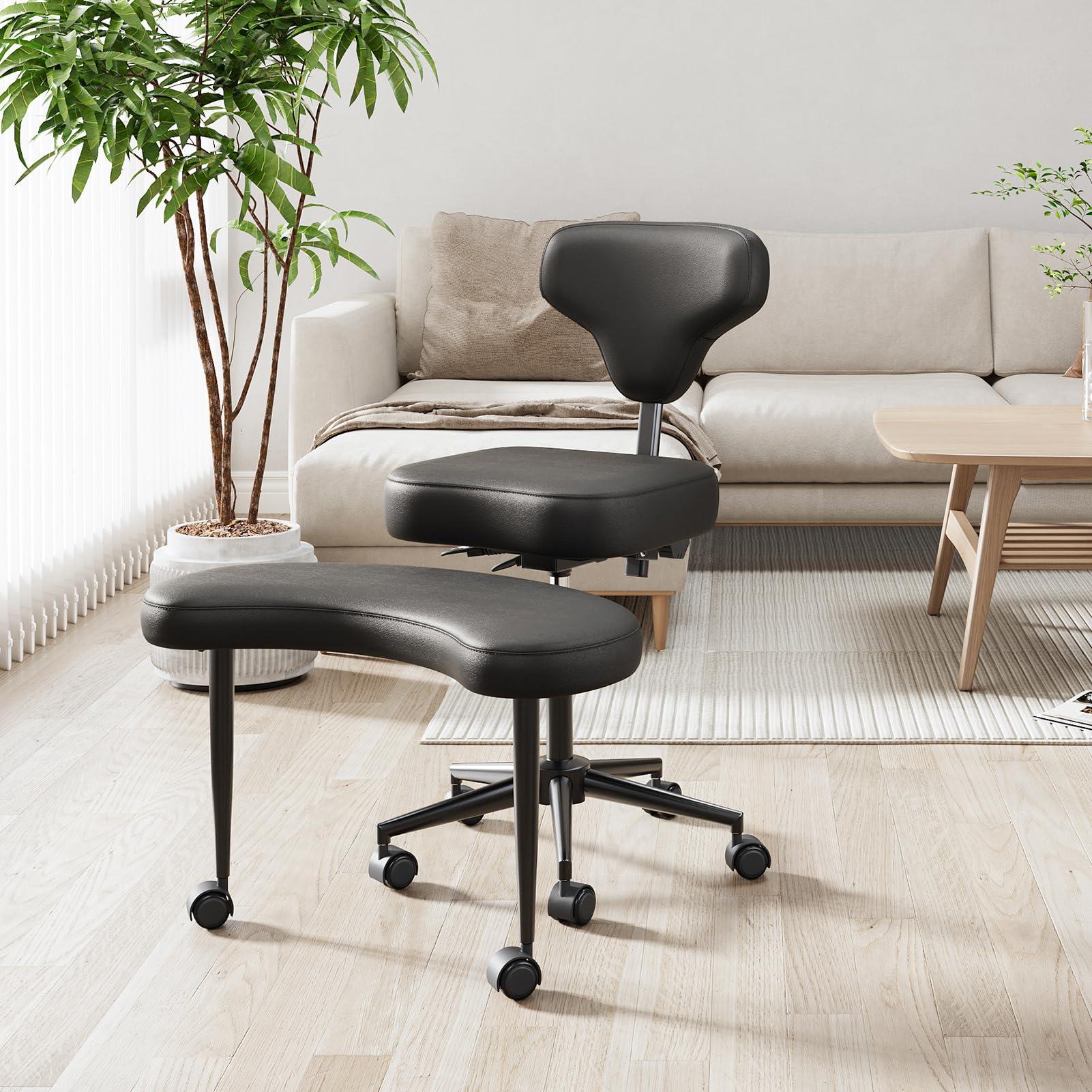 Meditation Cross Legged Chair,ADHD Chair with Height Adjustable Backrest,4" Extra-Thick Seat Cushion,360 Degree Rotation for Home Offices, Flexible Design for Fidgety Sitters,Black